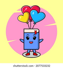 Book mascot cartoon is skydiving with balloon and happy gesture cute style design for t-shirt, sticker, logo element