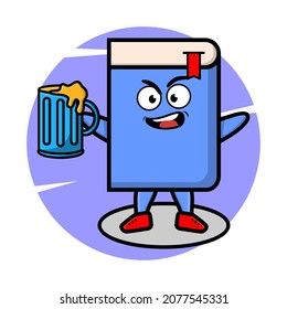 Book mascot character with beer glass and cute stylish design for t-shirt, sticker, logo elements