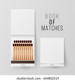 Book Of Matches Vector. Top View Closed Opened Blank. For Adding Your Packing Design And Advertising. Realistic Illustration