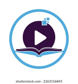 Book media logo design icon template. Book play logo symbol design illustration.
