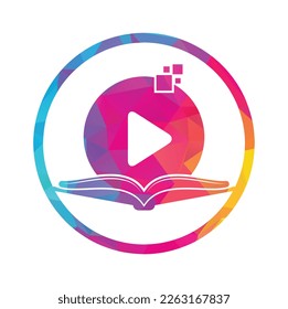 Book media logo design icon template. Book play logo symbol design illustration.