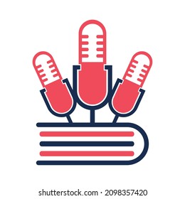 Book with microphone logo template. educational podcast icon.