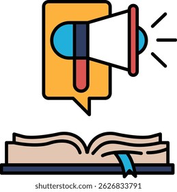 A book with a microphone on top of it. The microphone is pointing to the left. The book is open to the middle