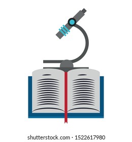 book and microscope icon over white background, vector illustration