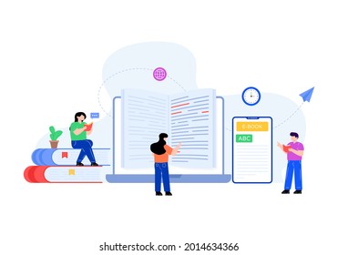 Book with mobile denoting flat illustration of e reading 