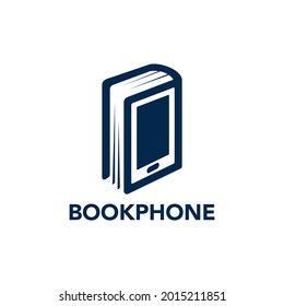book and mobile phone learning online gadget media communication negative space logo design 