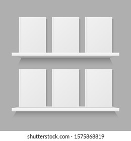 Book mock up on shelf vector design illustration isolated on grey background