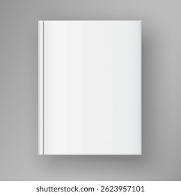 Book Mockup or Template Hovering Over Gray Background. Blank White Hardcover. Vector Illustration for Design and Branding