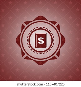 book with money symbol inside icon inside vintage red emblem