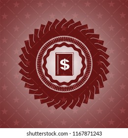 book with money symbol inside icon inside retro red emblem