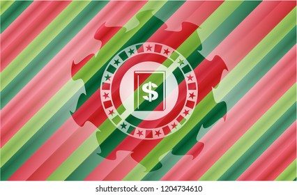 book with money symbol inside icon inside christmas badge.