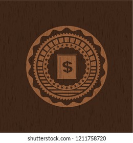 book with money symbol inside icon inside wooden signboards