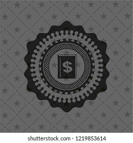 book with money symbol inside icon inside black emblem. Vintage.