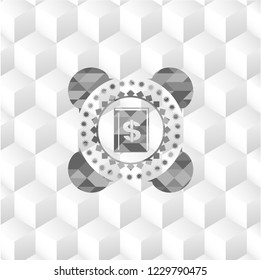 book with money symbol inside icon inside realistic grey emblem with cube white background