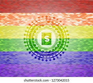 book with money symbol inside icon inside lgbt colors emblem 