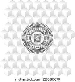 book with money symbol inside icon inside grey emblem with geometric cube white background