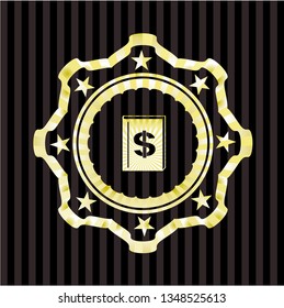 book with money symbol inside icon inside golden emblem or badge