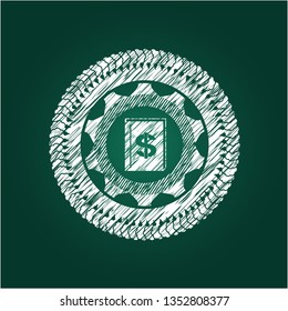 book with money symbol inside icon drawn with chalkboard texture