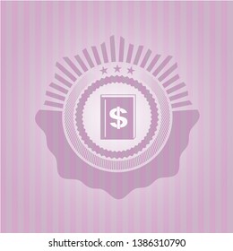 book with money symbol inside icon inside vintage pink emblem