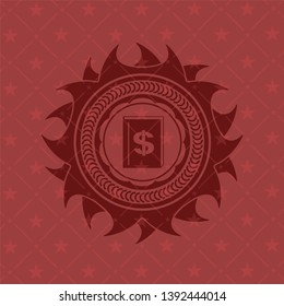 book with money symbol inside icon inside vintage red emblem