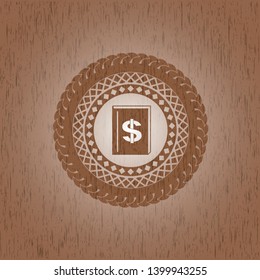 book with money symbol inside icon inside wooden signboards