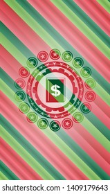 book with money symbol inside icon inside christmas badge.