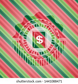 book with money symbol inside icon inside christmas colors style emblem.