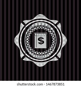 book with money symbol inside icon inside silver shiny emblem
