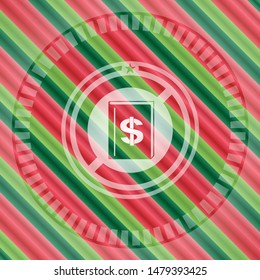 book with money symbol inside icon inside christmas colors style emblem.