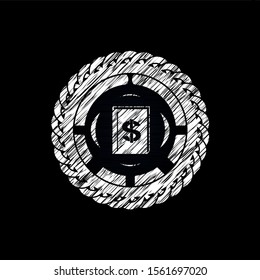 book with money symbol inside icon inside chalk emblem written on a blackboard