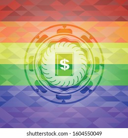 book with money symbol inside icon inside lgbt colors emblem 