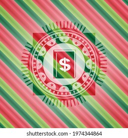 book with money symbol inside icon inside christmas emblem background. 