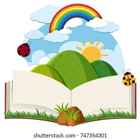 Book with mountain and rainbow illustration