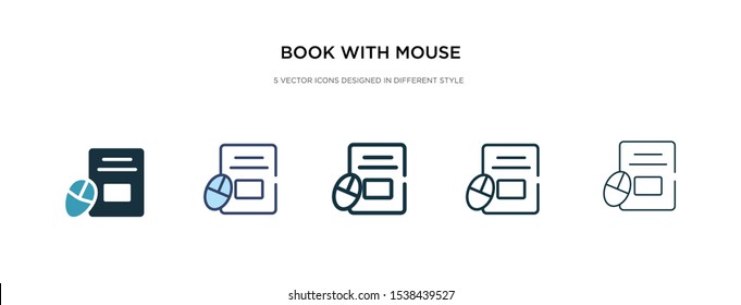 book with mouse icon in different style vector illustration. two colored and black book with mouse vector icons designed in filled, outline, line and stroke style can be used for web, mobile, ui