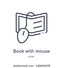 book with mouse icon from tools and utensils outline collection. Thin line book with mouse icon isolated on white background.
