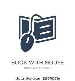 book with mouse icon vector on white background, book with mouse trendy filled icons from Tools and utensils collection, book with mouse vector illustration