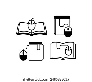 book with mouse icons symbol vector design black white color simple modern illustration collection set