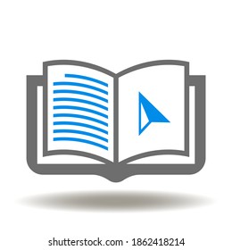 Book mouse or location pointer icon vector. Online education symbol. Study Research Science Logo.