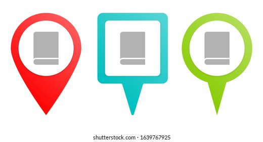 book. Multicolor pin vector icon, diferent type map and navigation point.