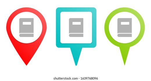 book. Multicolor pin vector icon, diferent type map and navigation point.
