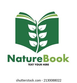 Book nature vector logo template. This design use green and leaf symbol. Suitable for environment guide