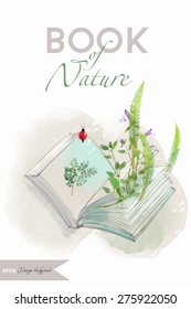 Book of Nature. Watercolor vector background