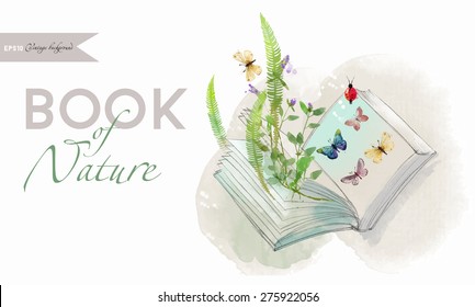 Book of Nature. Watercolor vector background