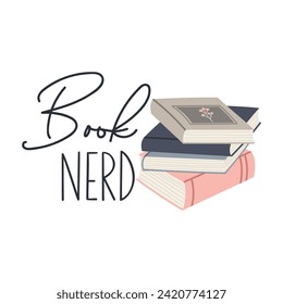 Inscripción del lema de los nerd del libro. Leyendo comillas vectoriales. Ilustración para impresiones en camisetas y bolsas, afiches, tarjetas. Aislado sobre fondo blanco. Una frase inspiradora.