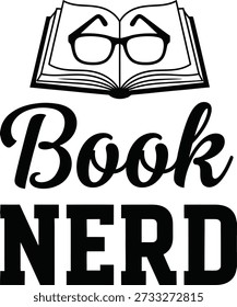 Book Nerd glasses typography design vector illustration for reading hobby literature lover and smart education style on transparent background.