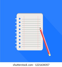 book note and pencil on flat icon 
