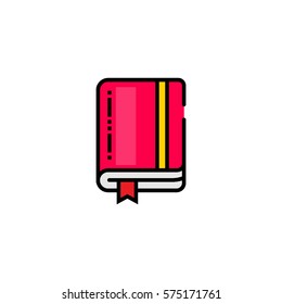 Book or notebook with bookmark flat bright outline icon 