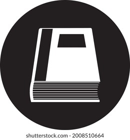 Icono de libro o bloc de notas en el fondo de círculo negro