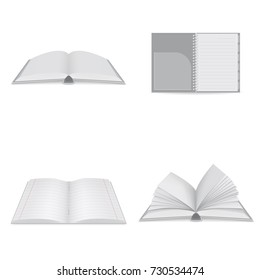 Book notebook icons set. Realistic illustration of book notebook vector icon for web