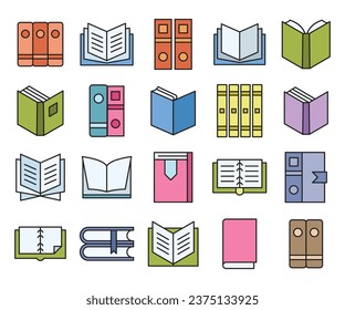 Buch- und Notebook-Symbolsatz Vektorgrafik